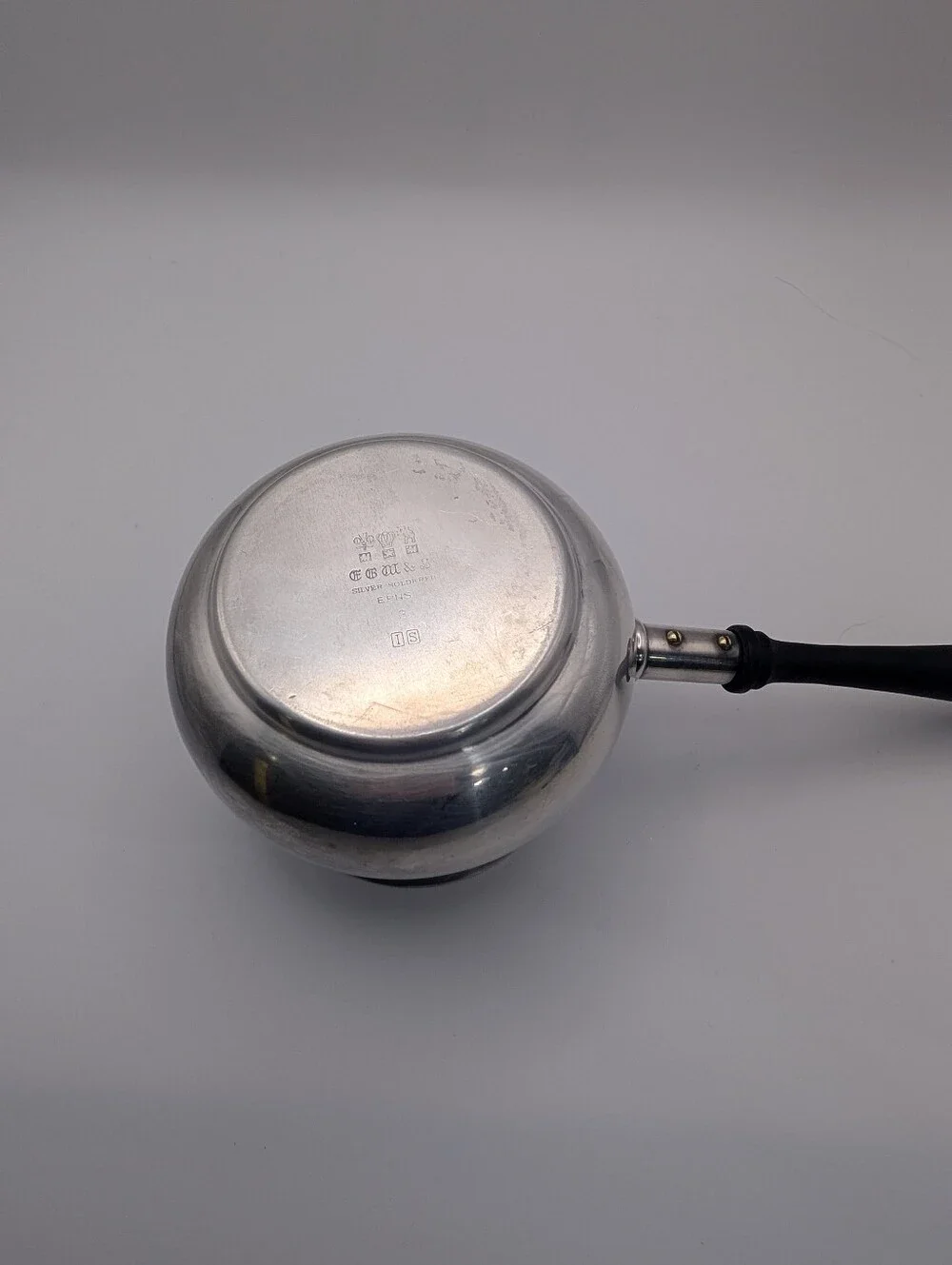 Antique EG Webster & Son Silverplate Brandy‎ Warmer Wood Handle Pipkin VTG